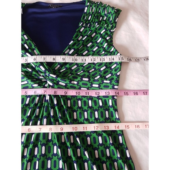 Kiara Womens Dress Size Small Short Sleeve Green Geometric Knot Mini Stretch - Picture 11 of 12
